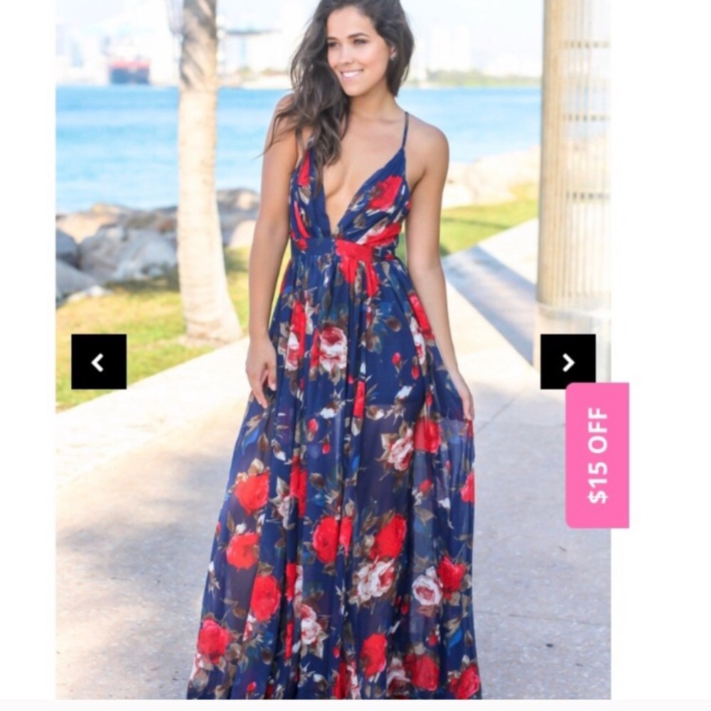 Blue and Navy floral maxi with cross cross back.
